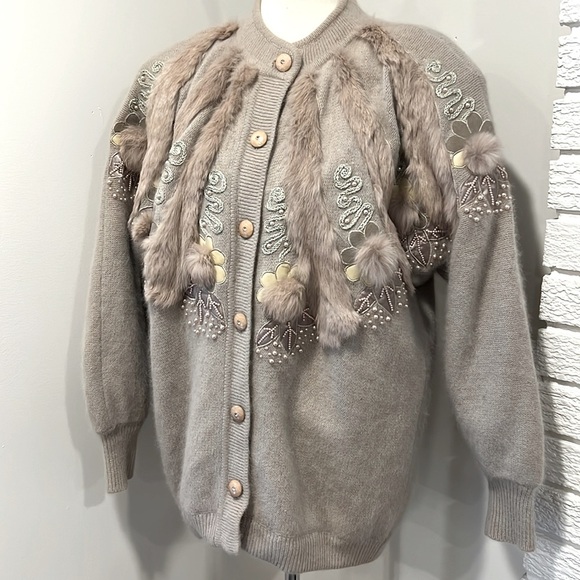 Michelle Nichole made in USA angora fur sweater embellished  beadshandembroidery - Picture 1 of 5